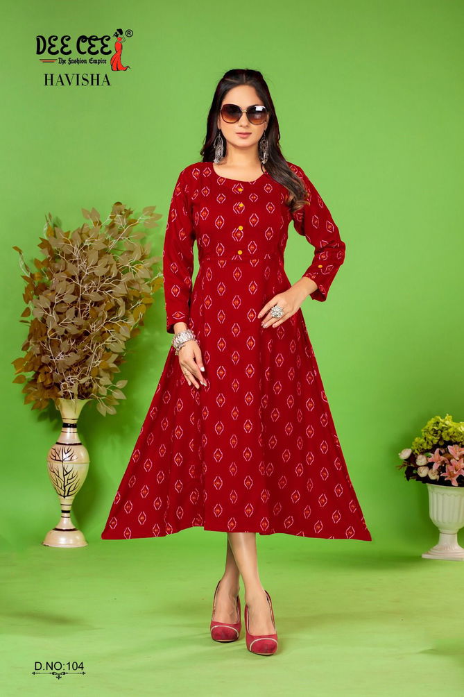 Havisha By Dee Cee Rayon Printed Long Kurtis Wholesale Price In Surat
